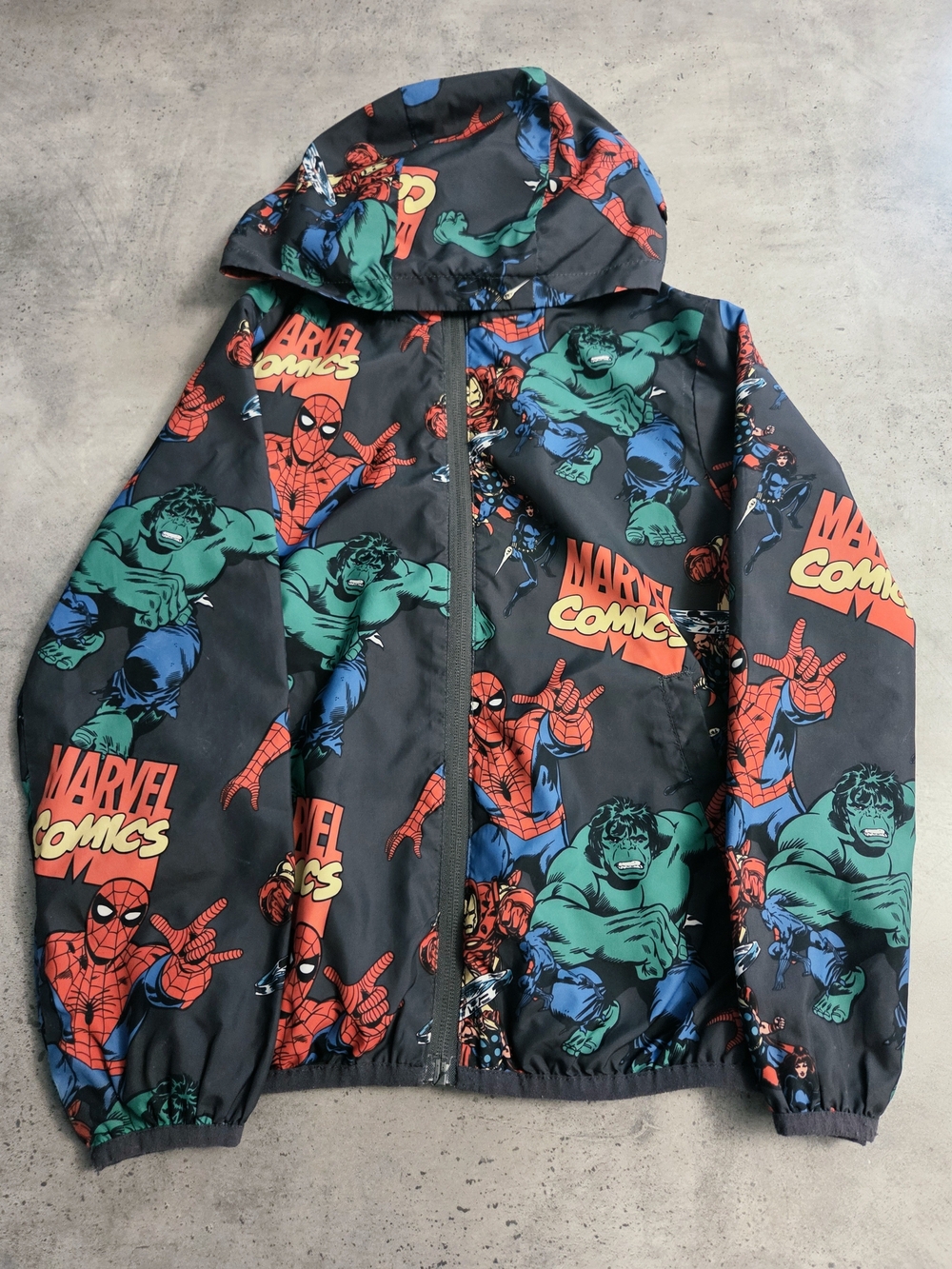 Marvel Kids Black Raincoat with Spider-Man Red & Hulk Green Print